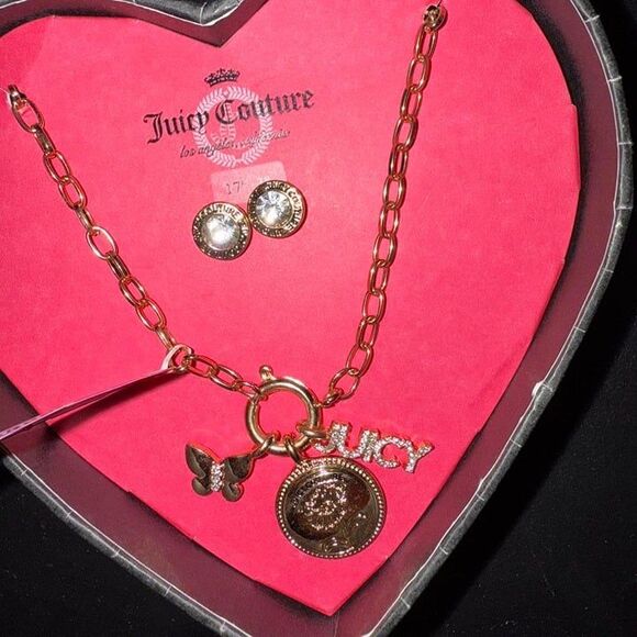 Juicy Couture Gold-Tone heart chain necklace & earrings set in a heart giftbox - Picture 2 of 5